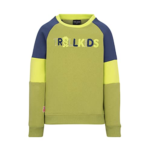 Trollkids Kinder Sweatshirt Trollfjord, Kiwigrün/Mystikblau, Größe 152 von Trollkids