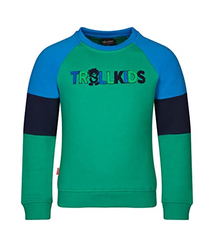 Trollkids Kinder Sweatshirt Trollfjord, Pfeffergrün/Marineblau/Hellblau, Größe 116 von Trollkids