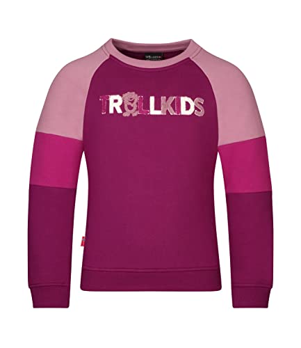 Trollkids Kinder Sweatshirt Trollfjord, Pflaume/Feuerbeere/Violett, Größe 128 von Trollkids