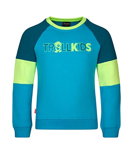 Trollkids Kinder Sweatshirt Trollfjord, Vivid-Blau/Limette/Dunkelblau, Größe 128 von Trollkids