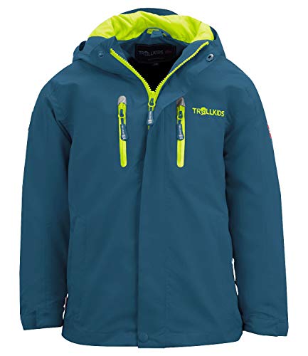 Trollkids Kinder Wetterschutzjacke Sognefjord PRO, Petrolgrün/Lime, Größe 116 von Trollkids