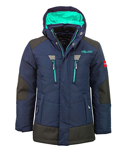 Trollkids Kinder gefütterter wasserdichter Winter-Parka, Ski- und Schneejacke Narvik, Marineblau/Mint, Größe 92 von Trollkids