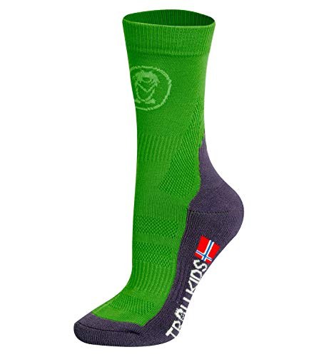 Trollkids Kinder halbhohe Wandersocken Trekking Socken, Vipergrün, Größe 39-42 von Trollkids