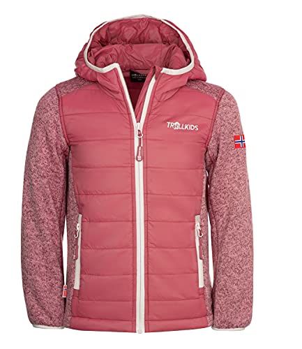 Trollkids Kinder hybride Fleece-Jacke Skabu, Altrosa/Weiß, Größe 164 von Trollkids