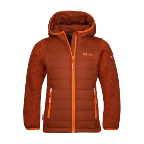 Trollkids Kinder hybride Fleece-Jacke Skabu, Dunkelorange/Hellorange, Größe 128 von Trollkids