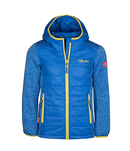 Trollkids Kinder hybride Fleece-Jacke Skabu, Glühendes Blau/Trübes Gelb, Größe 98 von Trollkids