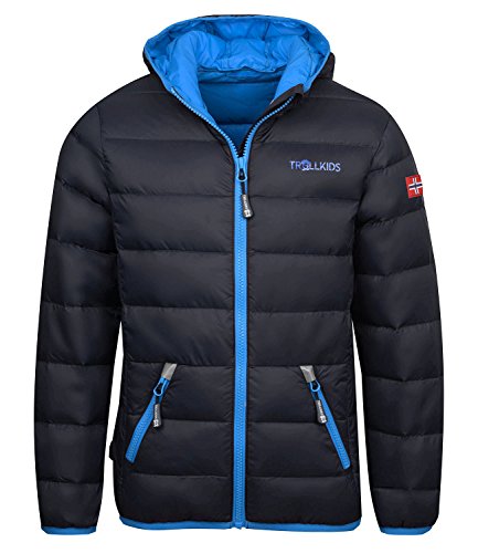 Trollkids Kinder leichte Daunenjacke Dovrefjell, Anthrazit/Mittelblau, Größe 152 von Trollkids