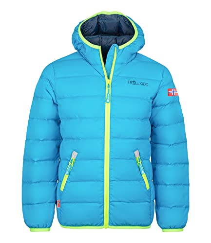 Trollkids Kinder leichte Daunenjacke Dovrefjell, Hellblau/Limette/Nachtblau, Größe 176 von Trollkids