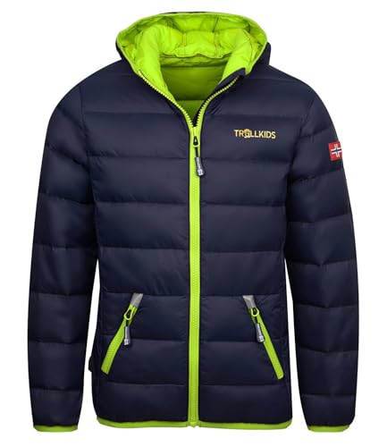 Trollkids Kinder leichte Daunenjacke Dovrefjell, Marineblau/Zitrone, Größe 110 von Trollkids