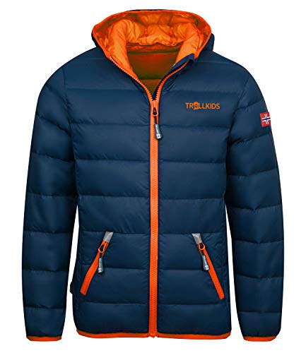 Trollkids Kinder leichte Daunenjacke Dovrefjell, Mystik Blau/Orange, Größe 176 von Trollkids