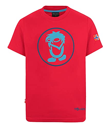 Trollkids Kinder schnelltrocknendes UV-Schutz T-Shirt Troll T, Rot/Delphinblau, Größe 104 von Trollkids