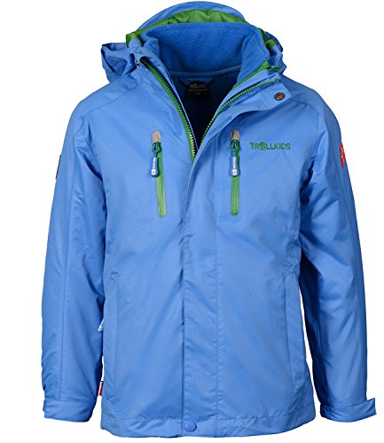 Trollkids Kinder wasserdichte 3in1-Jacke Myrdal, Mittelblau/Grün, Größe 92 von Trollkids