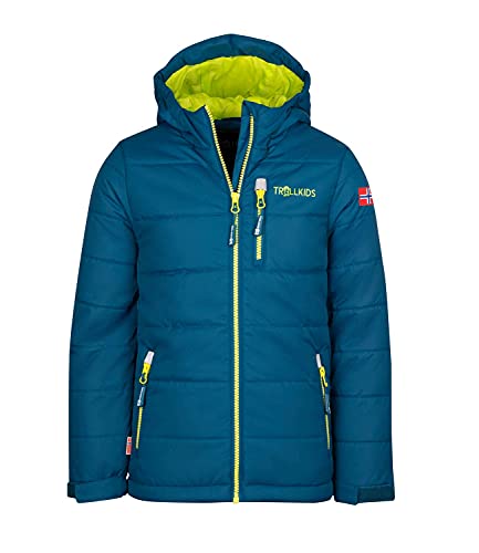 Trollkids Kinder Skijacke/Winterjacke Hemsedal, Petrolblau/Lime, Größe 116 von Trollkids