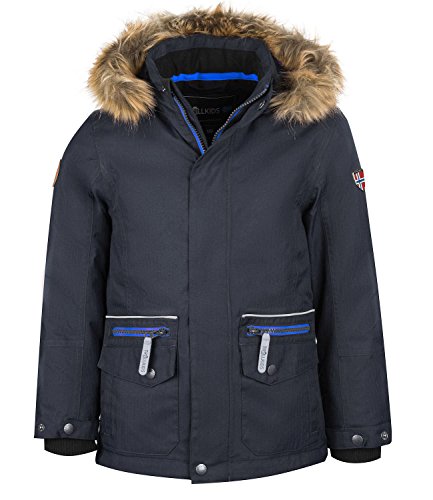 Trollkids Kinder wasserdichter Winter-Parka, Ski- und Schneejacke Isfjord, Dunkelgrau/Mittelblau, Größe 092 von Trollkids