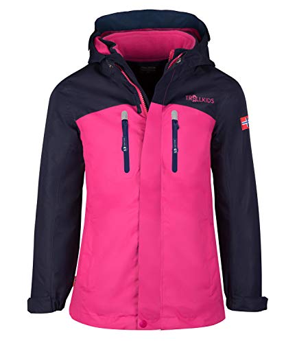 Trollkids Mädchen Bryggen wasserdichte winddichte 3in1 Jacke, Marineblau/Magenta, Größe 110 von Trollkids