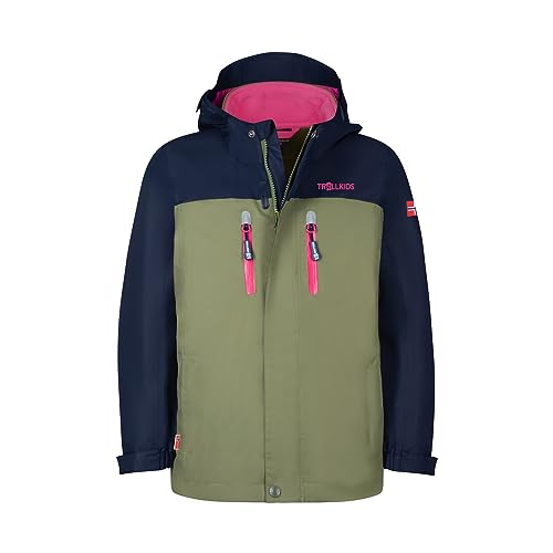 Trollkids Mädchen Bryggen wasserdichte winddichte 3in1 Jacke, Marine/Dunkle Olive/Hellmagenta, Größe 104 von Trollkids