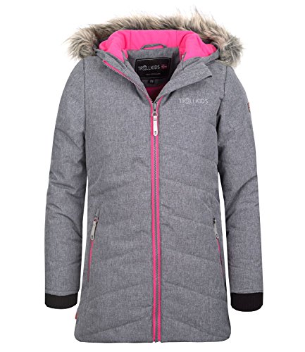 Trollkids Mädchen Lifjell Wasserabweisende Winddichte Ski Jacke Winterjacke, Grau/Magenta, Größe 128 von Trollkids