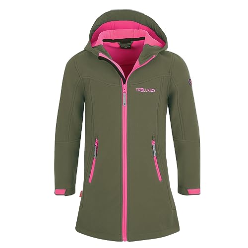 Trollkids Mädchen Lillesand wasserabweisender Softshell Mantel, Dunkle Olive/Hellmagenta, Größe 116 von Trollkids