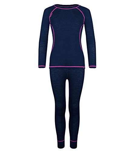 Trollkids Mädchen Merino schnelltrocknendes Funktionsunterwäsche Set, Marineblau/Magenta, Größe 104 von Trollkids