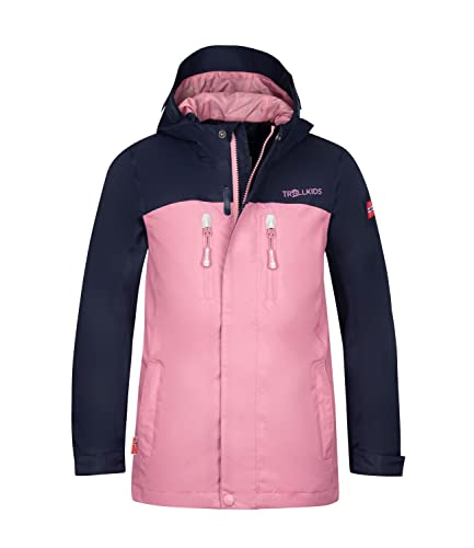 Trollkids Mädchen Nusfjord Regenjacke, Marineblau/Violett, Größe 128 von Trollkids