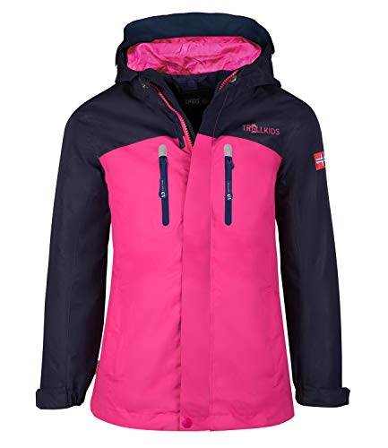 Trollkids Mädchen Nusfjord Regenjacke, Marineblau/Magenta, Größe 176 von Trollkids