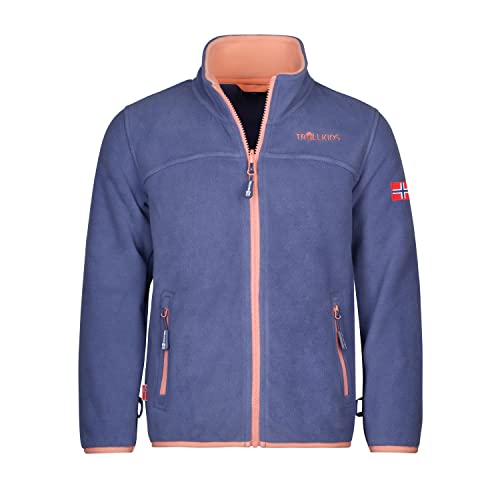 Trollkids Mädchen Oppdal XT Fleece Jacke, Lotusblau/Koralle, Größe 140 von Trollkids