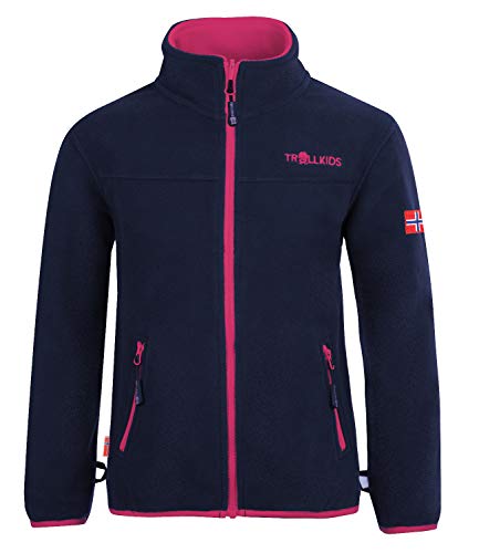 Trollkids Mädchen Oppdal XT Fleece Jacke, Marineblau/Magenta, Größe 164 von Trollkids