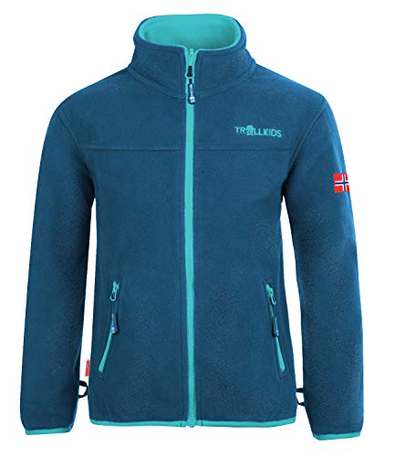 Trollkids Mädchen Oppdal XT Fleece Jacke, Mitternachtsblau/Minze dunkel, Größe 128 von Trollkids