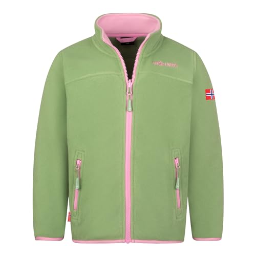 Trollkids Mädchen Oppdal XT Fleece Jacke, Pistaziengrün/Rosa, Größe 92 von Trollkids