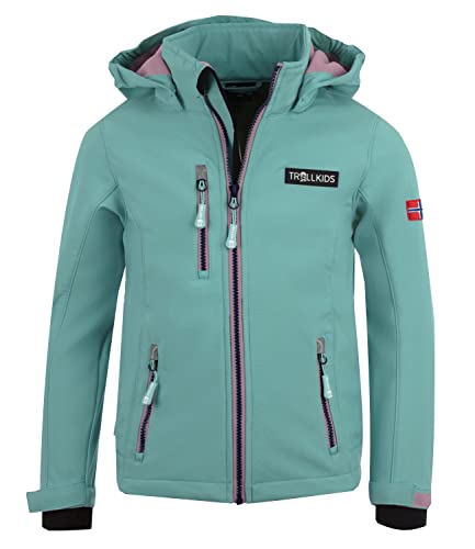 Trollkids Mädchen Softshell Jacke Preikestolen, Gletschergrün/Orchidee, Größe 128 Trollkids Mädchen Softshell Jacke Preikestolen, Gletschergrün/Orchidee, Größe 128 von Trollkids