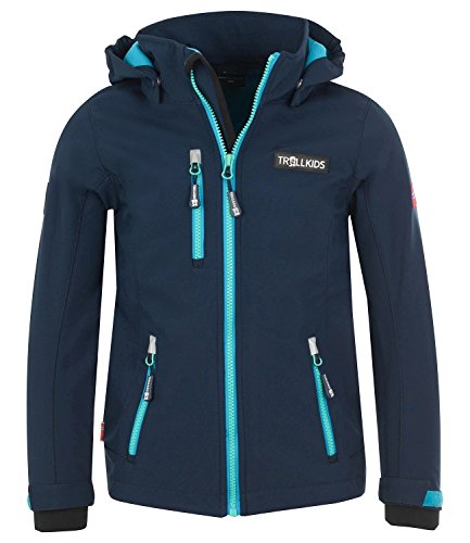 Trollkids Mädchen Softshell Jacke Preikestolen, Marineblau/Türkis/Mint, Größe 98 von Trollkids