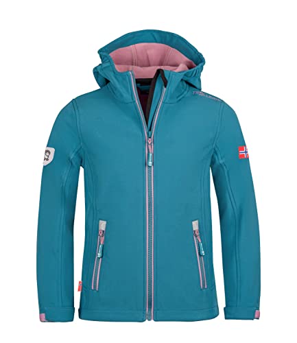 Trollkids Mädchen Softshell Jacke Trollfjord, Blaugrün/Violett, Größe 104 von Trollkids