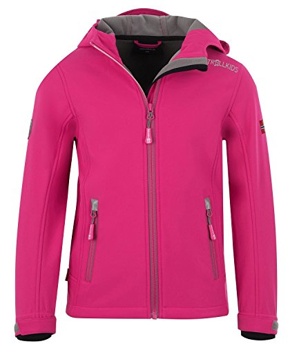 Trollkids Mädchen Softshell Jacke Trollfjord, Magenta/Grau, Größe 104 von Trollkids