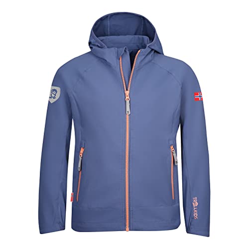 Trollkids Mädchen Softshelljacke Kvalvika, Lotusblau/Koralle, Größe 104 von Trollkids