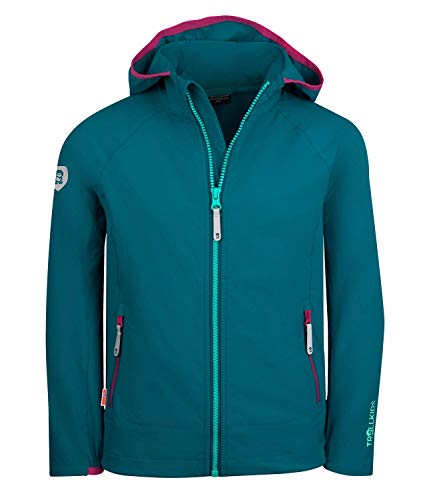 Trollkids Mädchen Softshelljacke Kvalvika, Smaragdgrün/Pink, Größe 128 von Trollkids