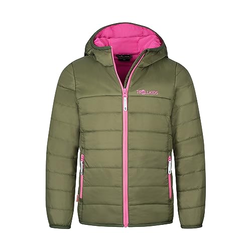 Trollkids Mädchen Steppjacke Eikefjord, Dunkle Olive/Hellmagenta, Größe 116 von Trollkids