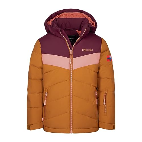 Trollkids Mädchen Winterjacke Gryllefjord, Burgunderrot/Karamell-Braun/Lachsrosa, Größe 164 von Trollkids