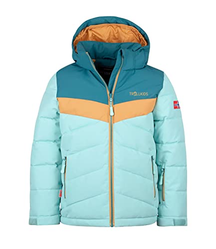 Trollkids Mädchen Winterjacke Gryllefjord, Wasserblau/Blaugrün/Honig, Größe 104 von Trollkids