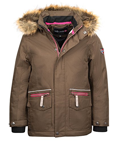 Trollkids Mädchen wasserdichter Winter-Parka, Ski- und Schneejacke Isfjord, Braun/Magenta, Größe 098 von Trollkids