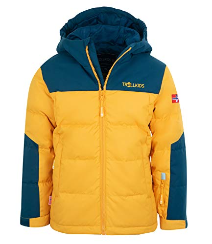 Trollkids Narvik XT Daunenjacke, Goldgelb/Mystikblau, Größe 140 von Trollkids