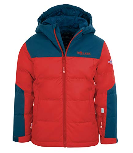 Trollkids Narvik XT Daunenjacke, Hellrot/Blau, Größe 104 von Trollkids