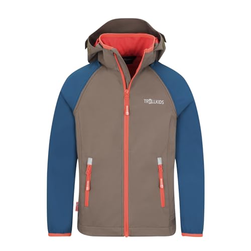 Trollkids Rondane Softshell Jacke Zip Off XT, Mokkabraun/Atlantisblau/Orange, Größe 110 von Trollkids