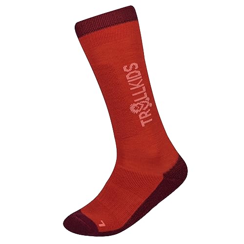 Trollkids SKI SOCKS Ski Socken, Helles Kirschrot/Burgunderrot/Dahlienrosa, Größe 31-34 von Trollkids