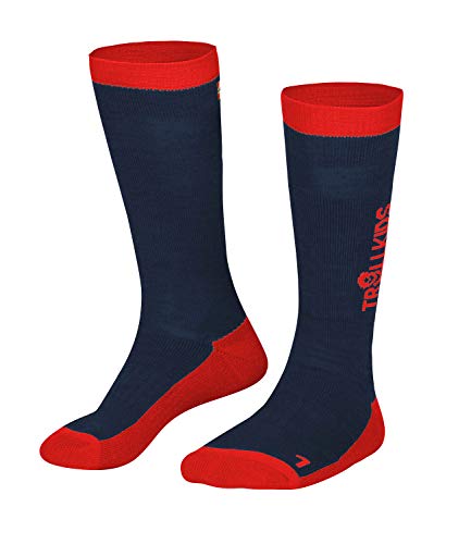 Trollkids SKI SOCKS Ski Socken, Mystikblau/Hellrot, Größe 23-26 von Trollkids