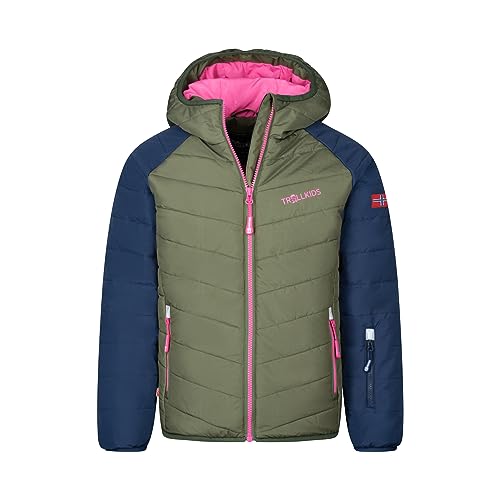 Trollkids Schneejacke Myrkdalen, Dunkle Olive/Marine/Hellmagenta, Größe 152 von Trollkids