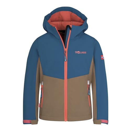 Trollkids Softshell Jacke Kristiansand, Atlantisblau/Mokkabraun/Papayaorange, Größe 110 von Trollkids