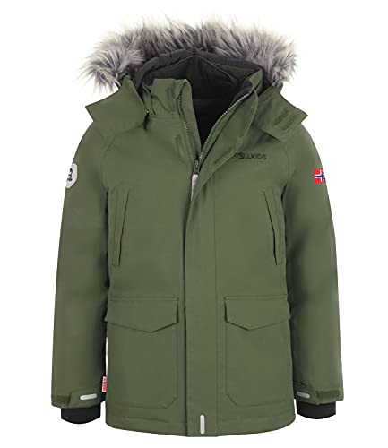 Trollkids Spitsbergen Mantel Parka, Khakigrün, Größe 116 von Trollkids