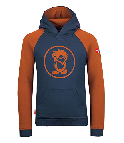 Trollkids Stavanger Hoodie Kapuzen Pullover, Dunkelblau/Zimt, Größe 152 von Trollkids