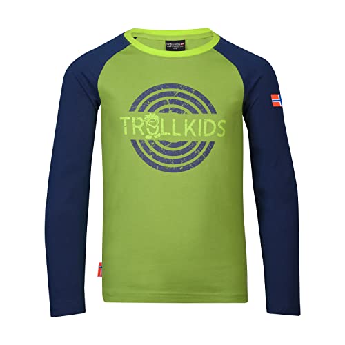 Trollkids Unisex - Kinder Preikestolen Kapuzenpullover Hoodie aus Baumwolle, Kiwigrün/Mystikblau, Größe 104 von Trollkids