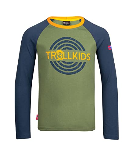 Trollkids Unisex - Kinder Preikestolen Kapuzenpullover Hoodie aus Baumwolle, Mossgrün/Nachtblau, Größe 164 von Trollkids